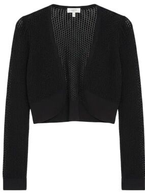 LOFT Black Cropped Open-Front Knit Bolero Cardigan